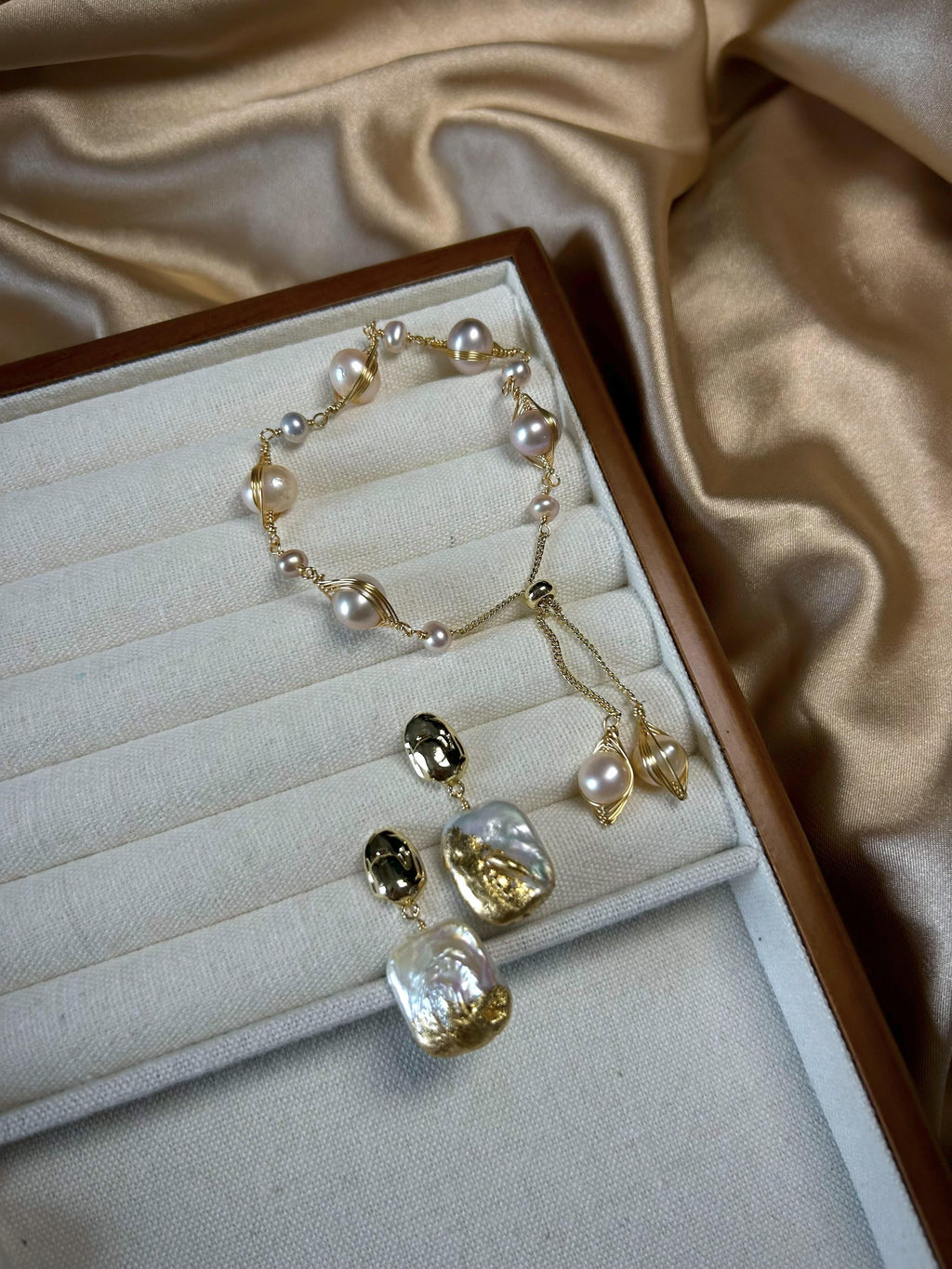 Irregular Baroque Pearl Earrings | Gold Sculpted Stud Drop Earrings | Elegant Statement Jewelry