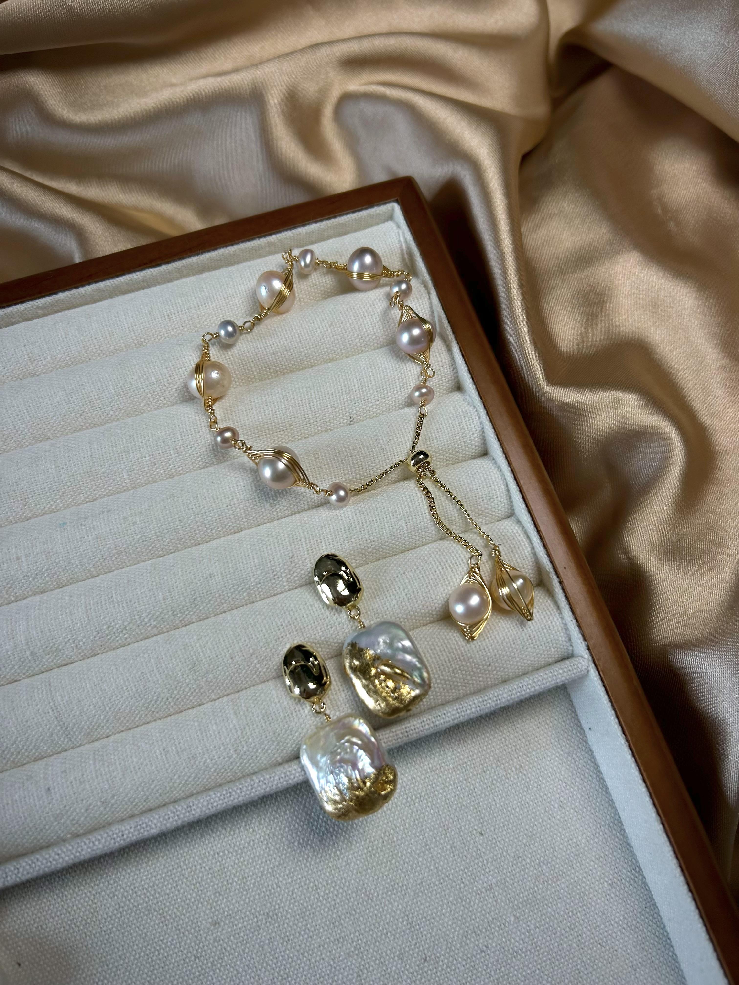 Irregular Baroque Pearl Earrings | Gold Sculpted Stud Drop Earrings | Elegant Statement Jewelry