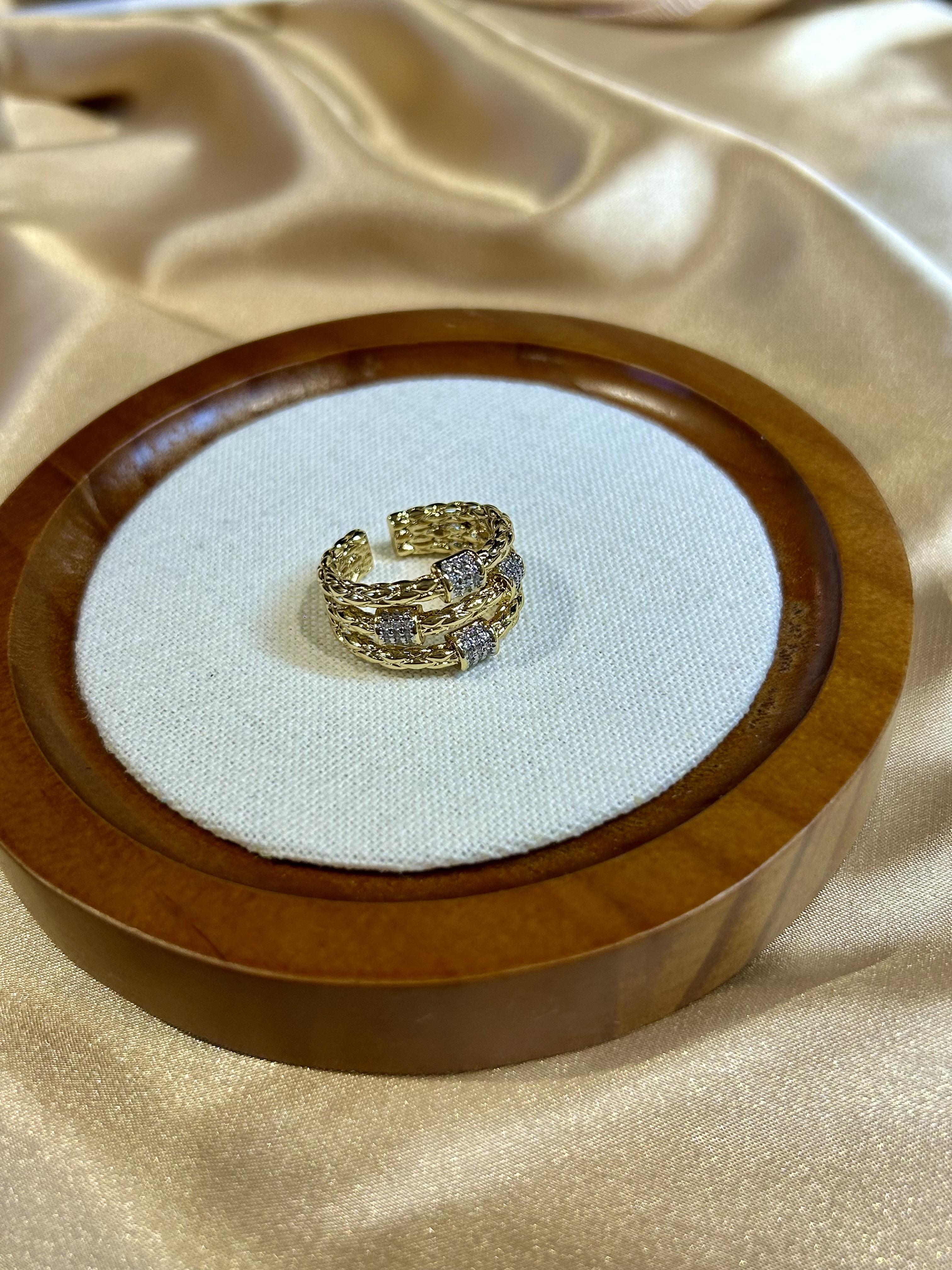 Gold Multi-Layer CZ Ring | Adjustable Statement Ring for Women | Elegant Stacking Style Jewelry