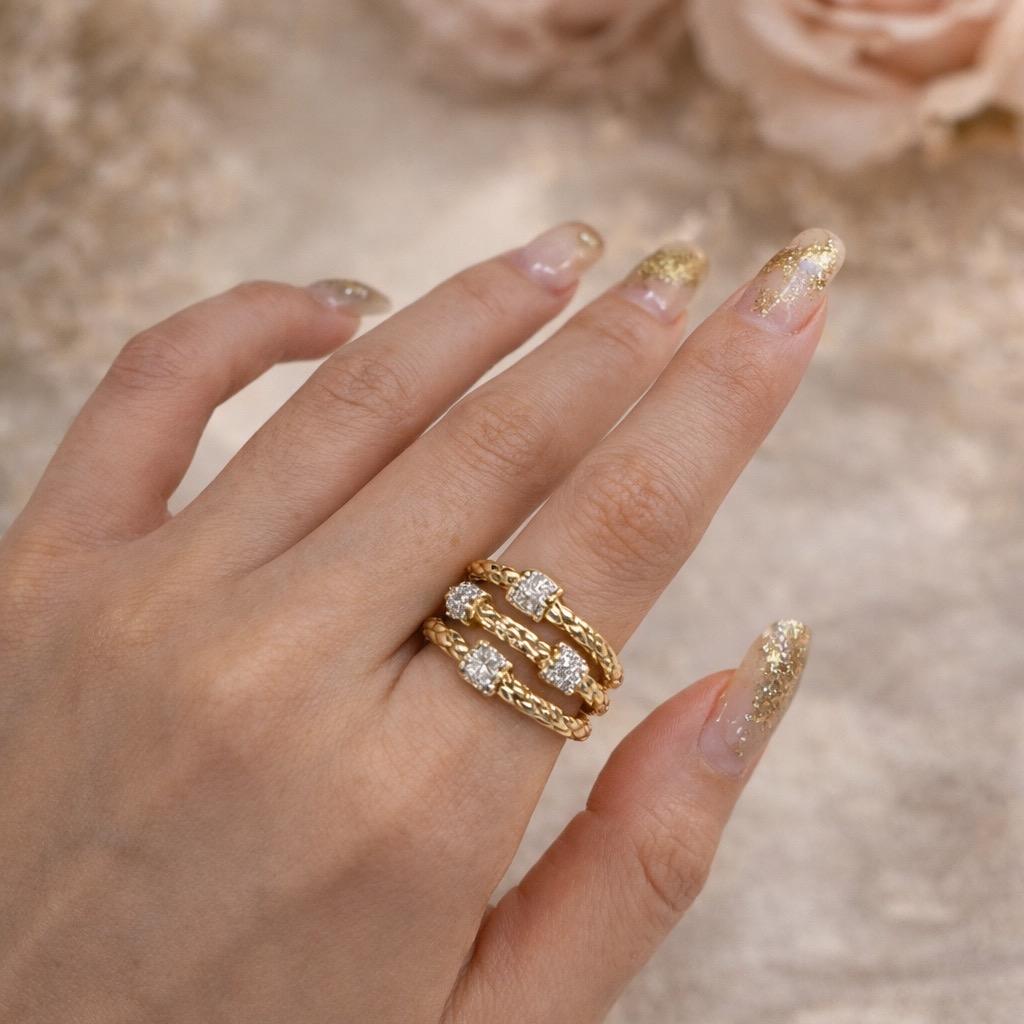 Gold Multi-Layer CZ Ring | Adjustable Statement Ring for Women | Elegant Stacking Style Jewelry