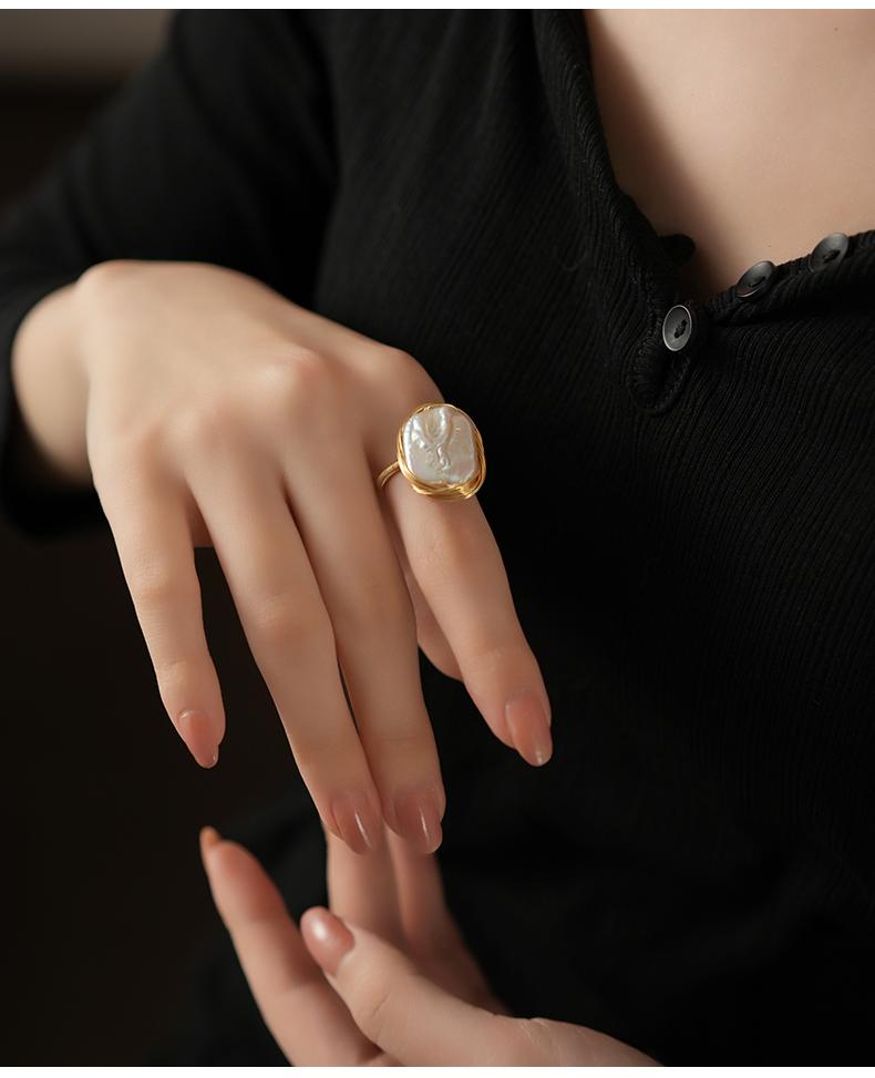 Baroque Pearl Statement Ring | Irregular Freshwater Pearl Gold Ring | Elegant Adjustable Ring for Women