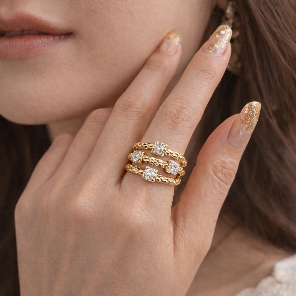 Gold Multi-Layer CZ Ring | Adjustable Statement Ring for Women | Elegant Stacking Style Jewelry