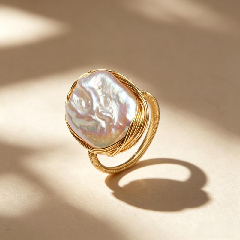 Baroque Pearl Statement Ring | Irregular Freshwater Pearl Gold Ring | Elegant Adjustable Ring for Women