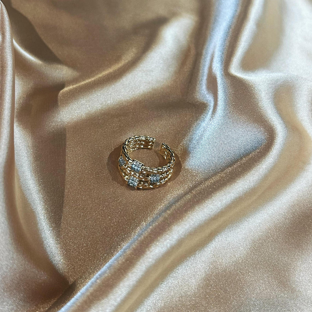 Gold Multi-Layer CZ Ring | Adjustable Statement Ring for Women | Elegant Stacking Style Jewelry