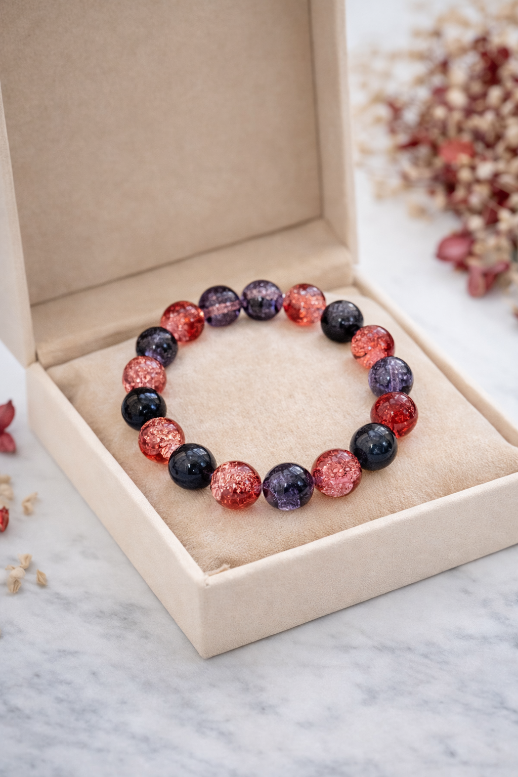 Confidence & Calm Aura Bracelet | Crimson Twilight Crackle Quartz