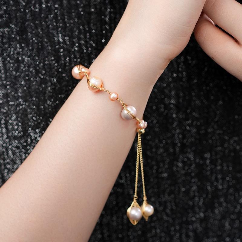 Candy Color Freshwater Pearl Woven Bracelet | Adjustable Size