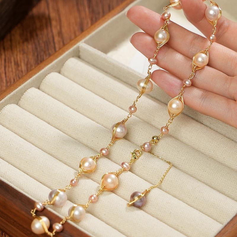 Elegant Baroque Pearl Necklace | Adjustable Gold Chain