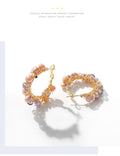 Handmade Pearl Crystal Hoop Earrings | Elegant Gold Wire Wrapped Statement Jewelry