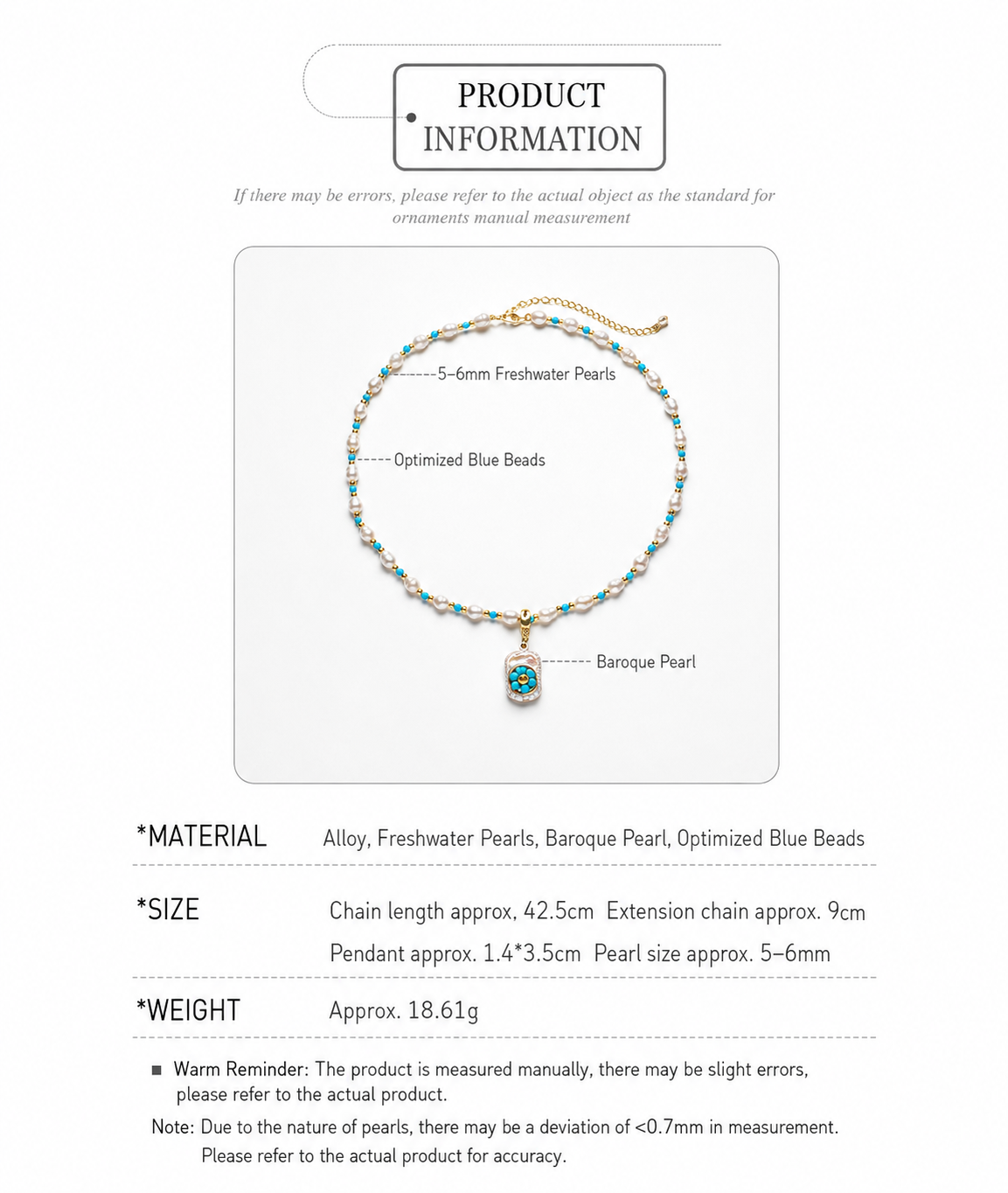 Vintage Freshwater Pearl & Turquoise Beaded Necklace with Baroque Pearl Pendant