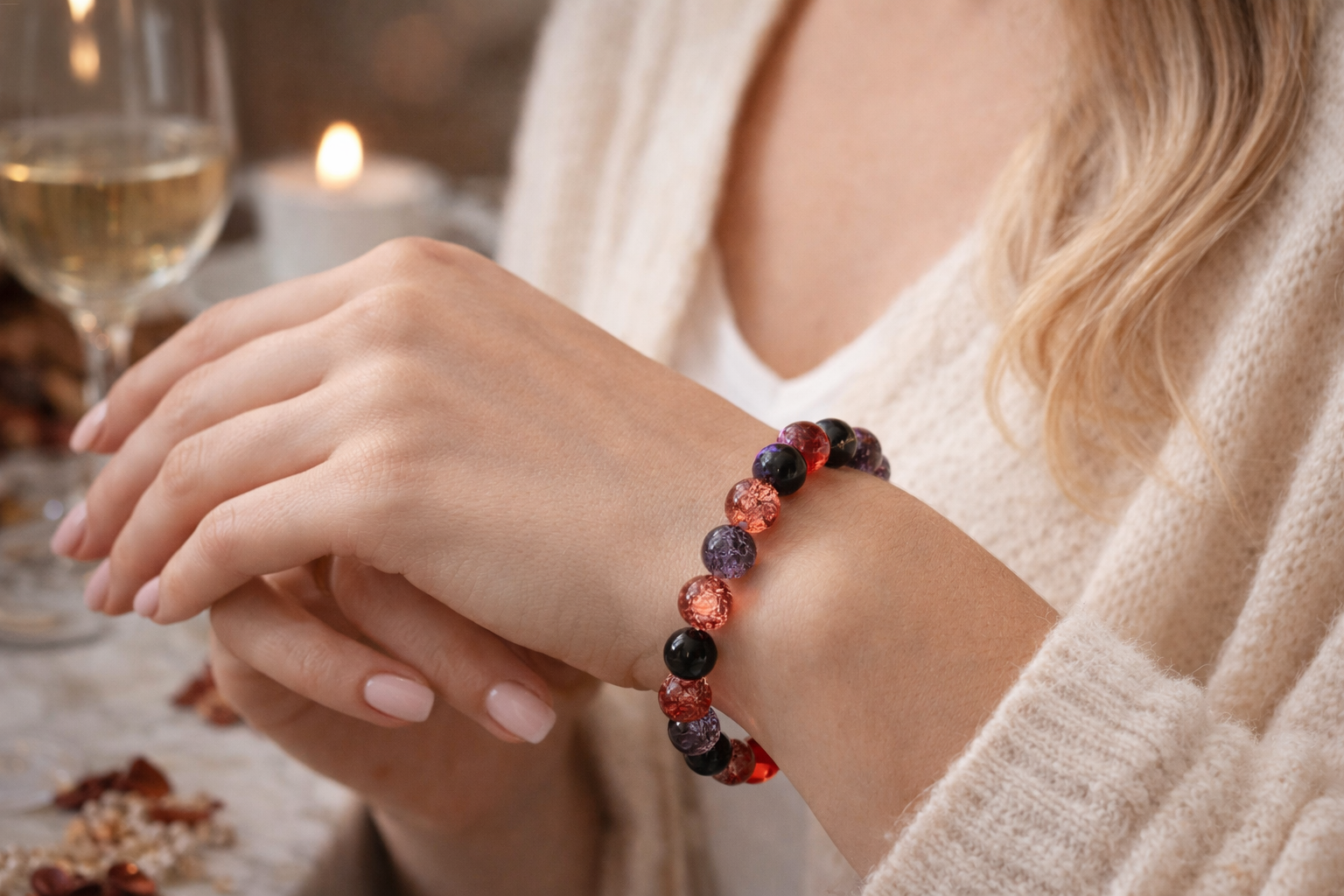 Confidence & Calm Aura Bracelet | Crimson Twilight Crackle Quartz