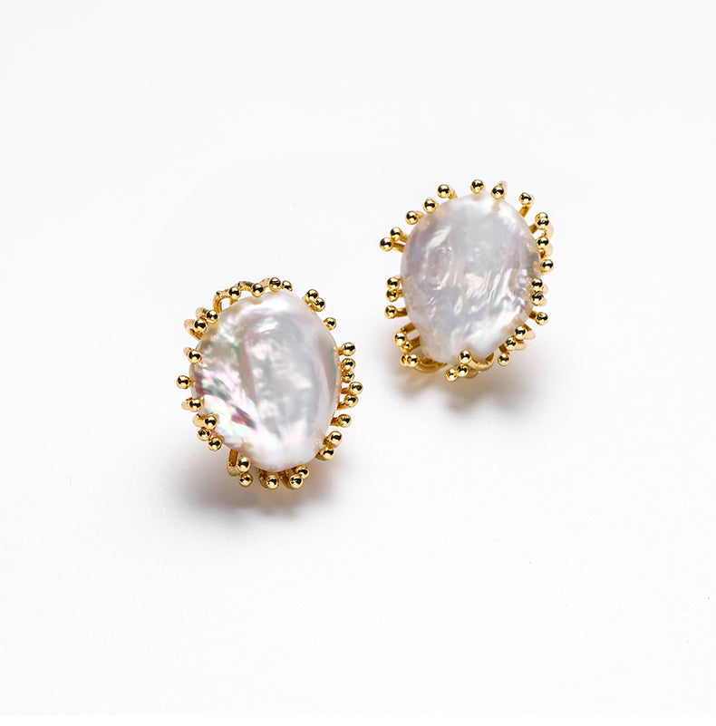 Baroque Pearl Stud Earrings for Women | Vintage Gold Irregular Freshwater Pearl Earrings | Elegant Luxury Jewelry Gift