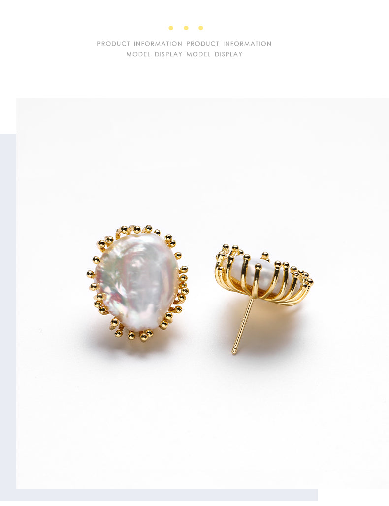 Baroque Pearl Stud Earrings for Women | Vintage Gold Irregular Freshwater Pearl Earrings | Elegant Luxury Jewelry Gift