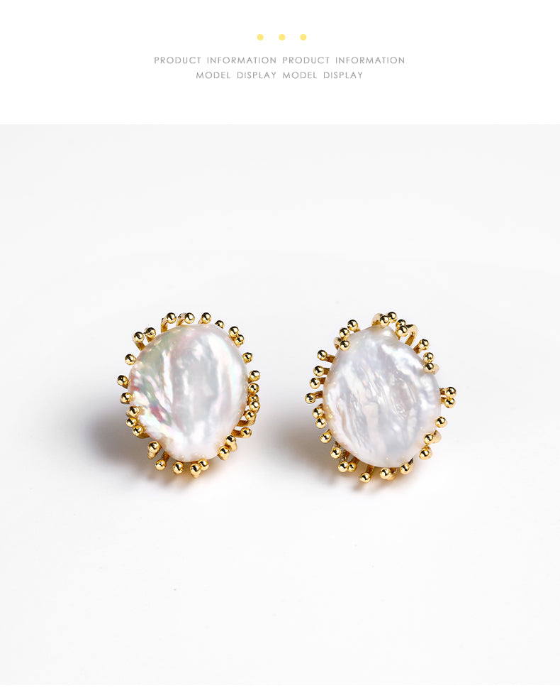 Baroque Pearl Stud Earrings for Women | Vintage Gold Irregular Freshwater Pearl Earrings | Elegant Luxury Jewelry Gift