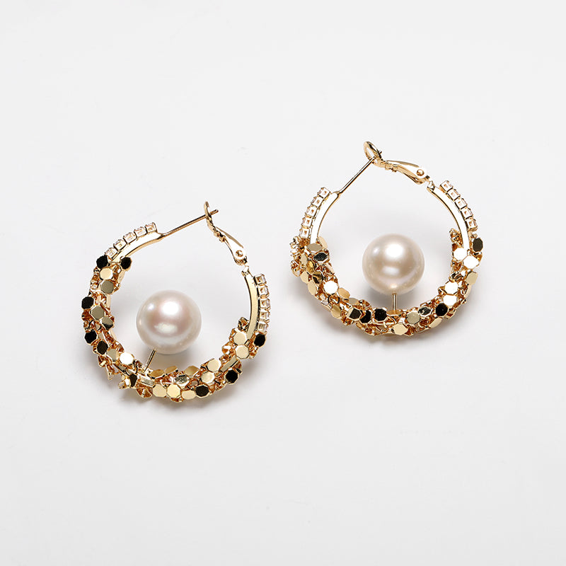 Vintage Gold Pearl Hoop Earrings | Baroque Freshwater Pearl Statement Earrings | Luxury Retro Jewelry for Women