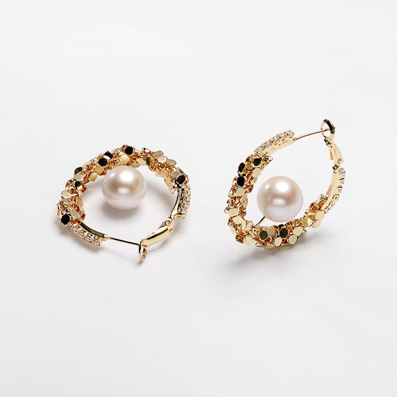 Vintage Gold Pearl Hoop Earrings | Baroque Freshwater Pearl Statement Earrings | Luxury Retro Jewelry for Women
