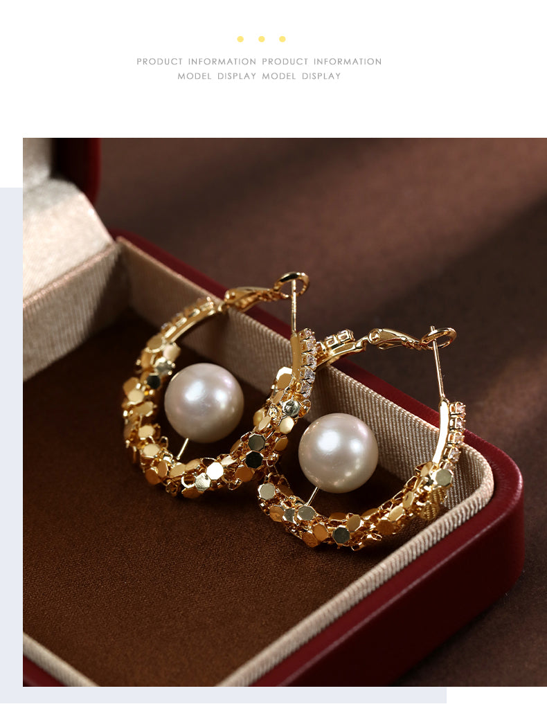 Vintage Gold Pearl Hoop Earrings | Baroque Freshwater Pearl Statement Earrings | Luxury Retro Jewelry for Women