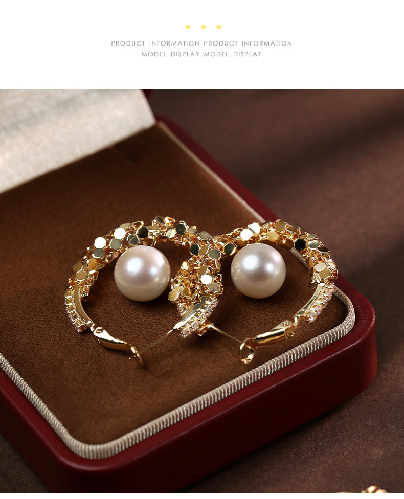 Vintage Gold Pearl Hoop Earrings | Baroque Freshwater Pearl Statement Earrings | Luxury Retro Jewelry for Women