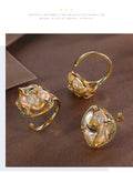Baroque Pearl Leaf Ring | Adjustable Gold Open Ring | Luxury Statement Jewelry