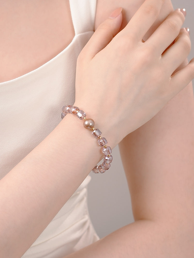Amethyst Freshwater Pearl Bracelet | Purple Crystal Stretch Bracelet for Women | Elegant Healing Style Jewelry