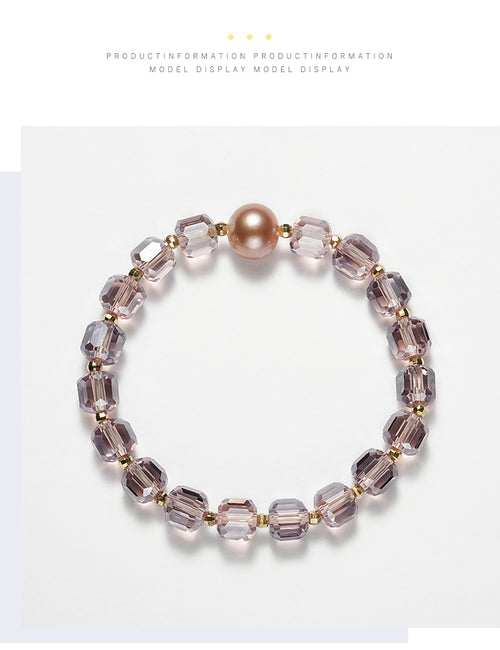 Amethyst Freshwater Pearl Bracelet | Purple Crystal Stretch Bracelet for Women | Elegant Healing Style Jewelry