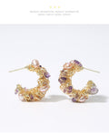 Aurora Amethyst Pearl Hoop Earrings – Handmade Gold Wire Wrapped Statement Earrings | Elegant Vintage Crystal Jewelry