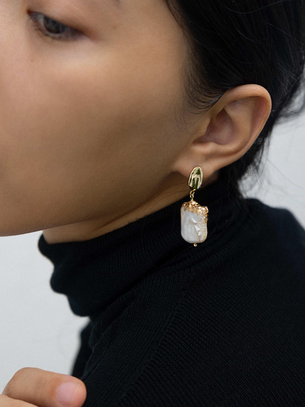 Irregular Baroque Pearl Earrings | Gold Sculpted Stud Drop Earrings | Elegant Statement Jewelry