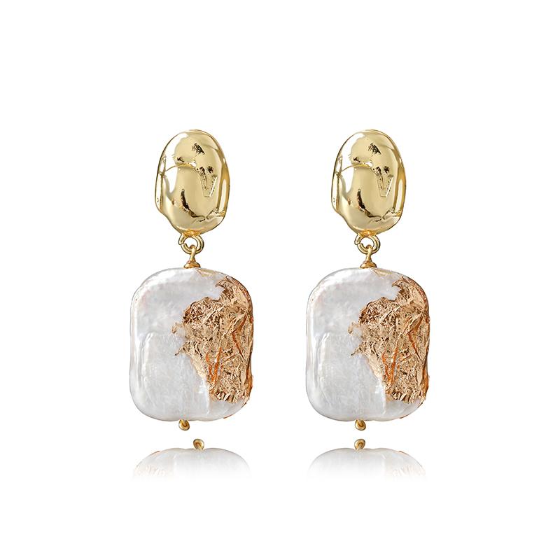 Irregular Baroque Pearl Earrings | Gold Sculpted Stud Drop Earrings | Elegant Statement Jewelry
