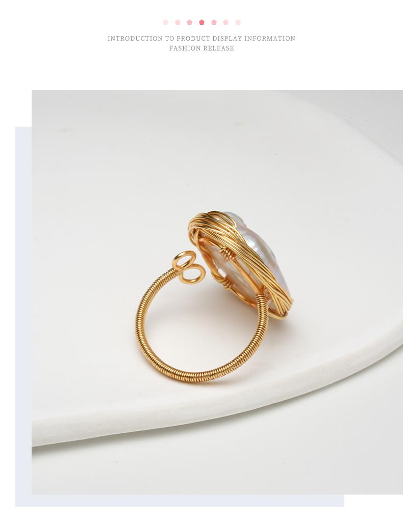 Baroque Pearl Statement Ring | Irregular Freshwater Pearl Gold Ring | Elegant Adjustable Ring for Women