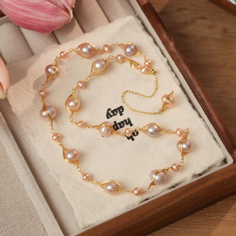 Elegant Baroque Pearl Necklace | Adjustable Gold Chain