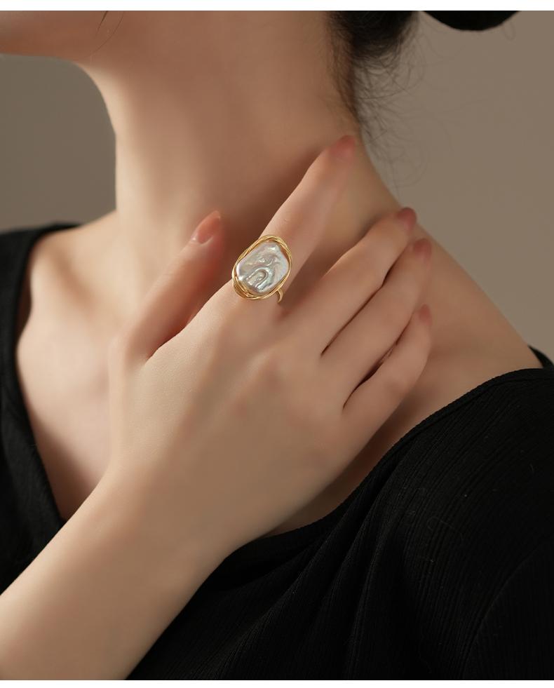 Baroque Pearl Statement Ring | Irregular Freshwater Pearl Gold Ring | Elegant Adjustable Ring for Women