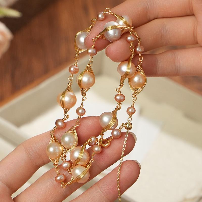 Elegant Baroque Pearl Necklace | Adjustable Gold Chain
